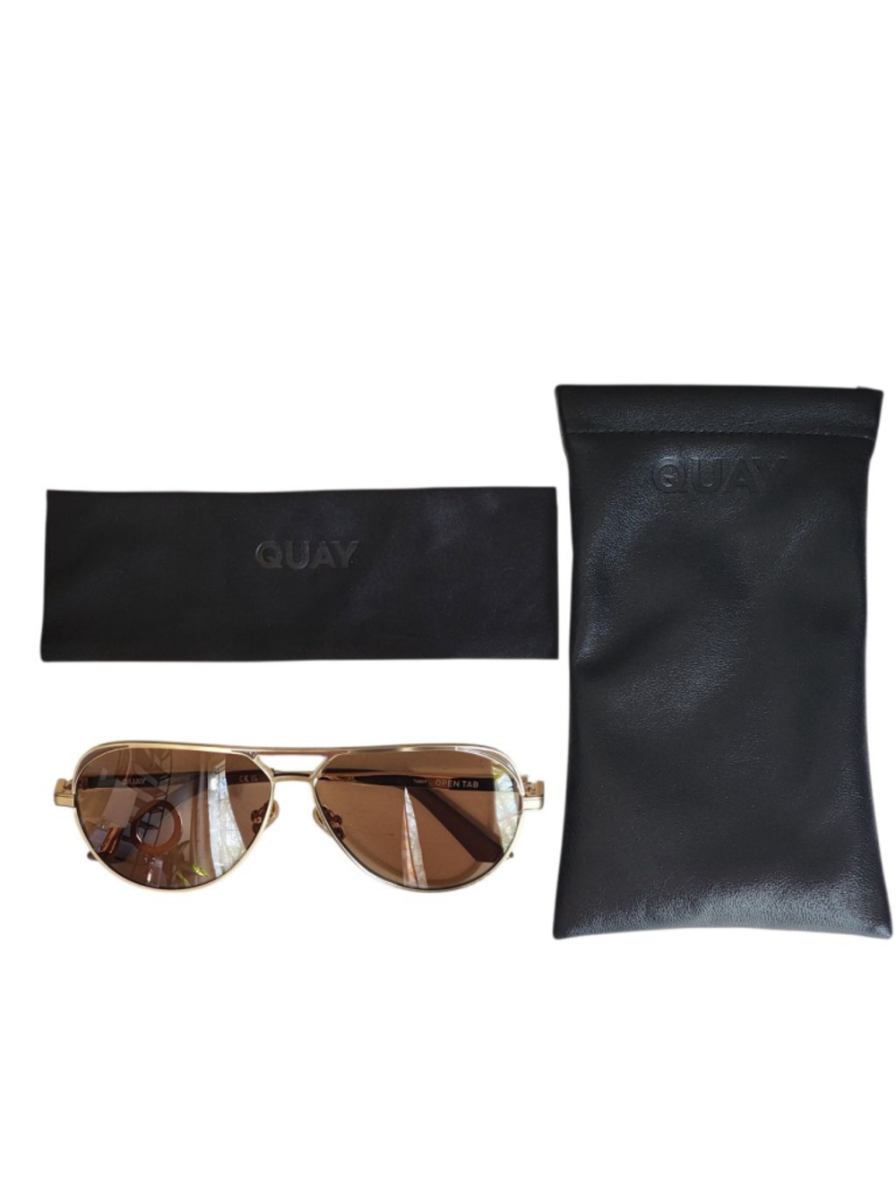 QUAY Open Tab NEW Gold & Brown Aviator Sunglasses 76809